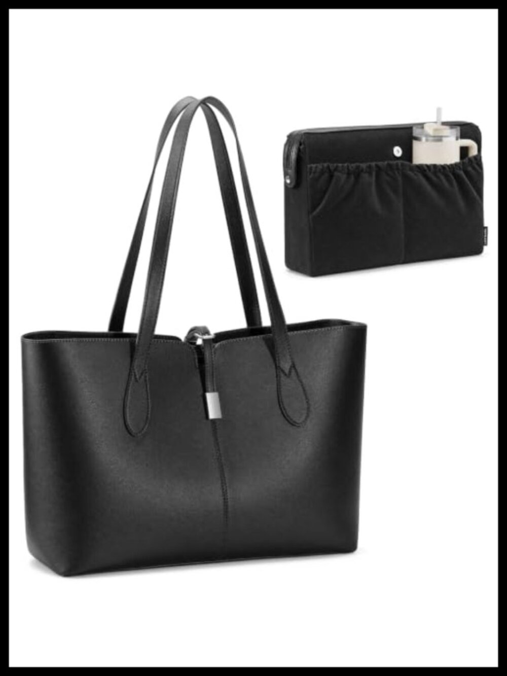 15.6" Laptop Tote Bag Vegan Leather Work Handbag Removable Sleeve